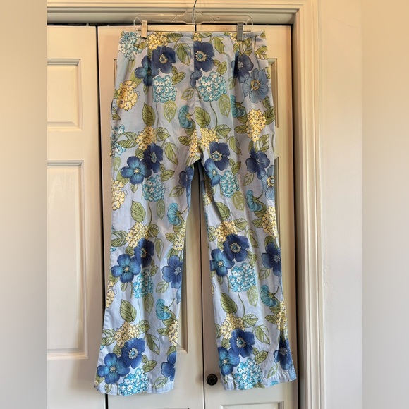 Talbots blue, green & yellow floral pique straight leg pants, 16 - Picture 2 of 8